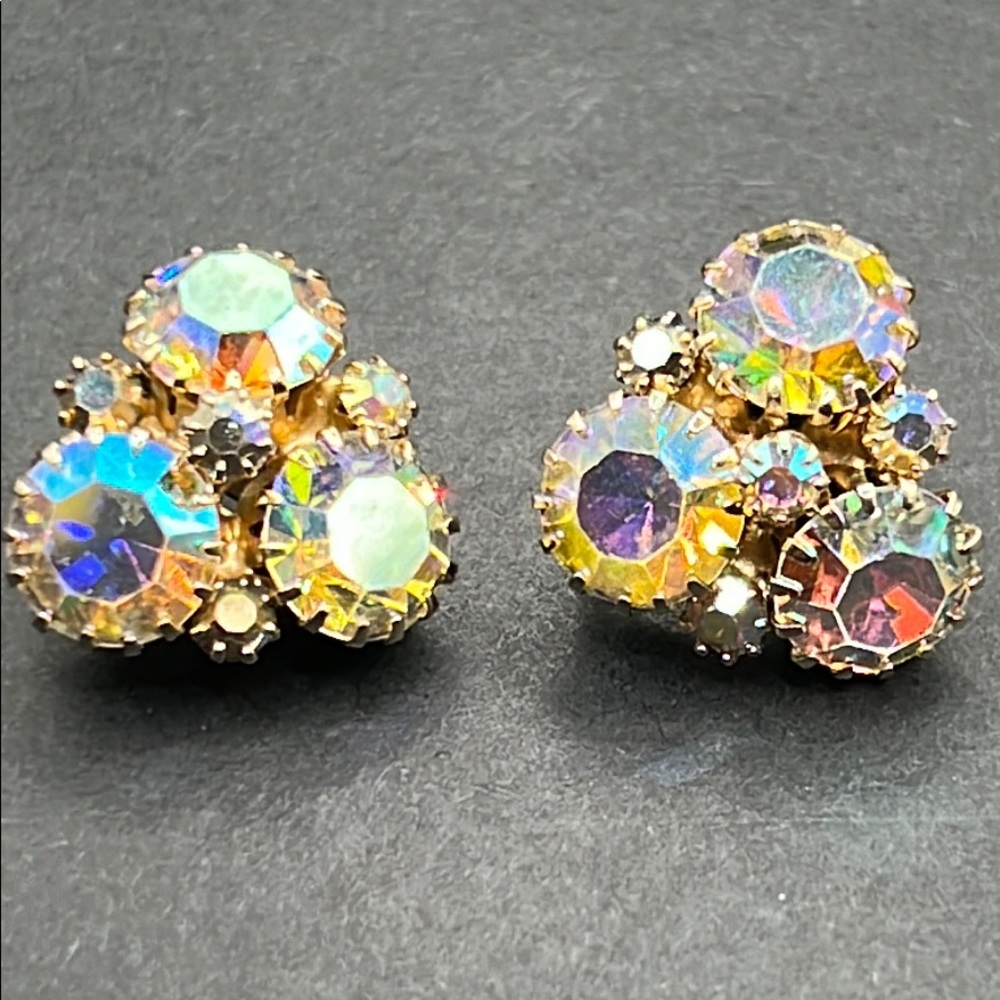 Vintage Weiss AB crystal clip on earrings - Picture 1 of 5